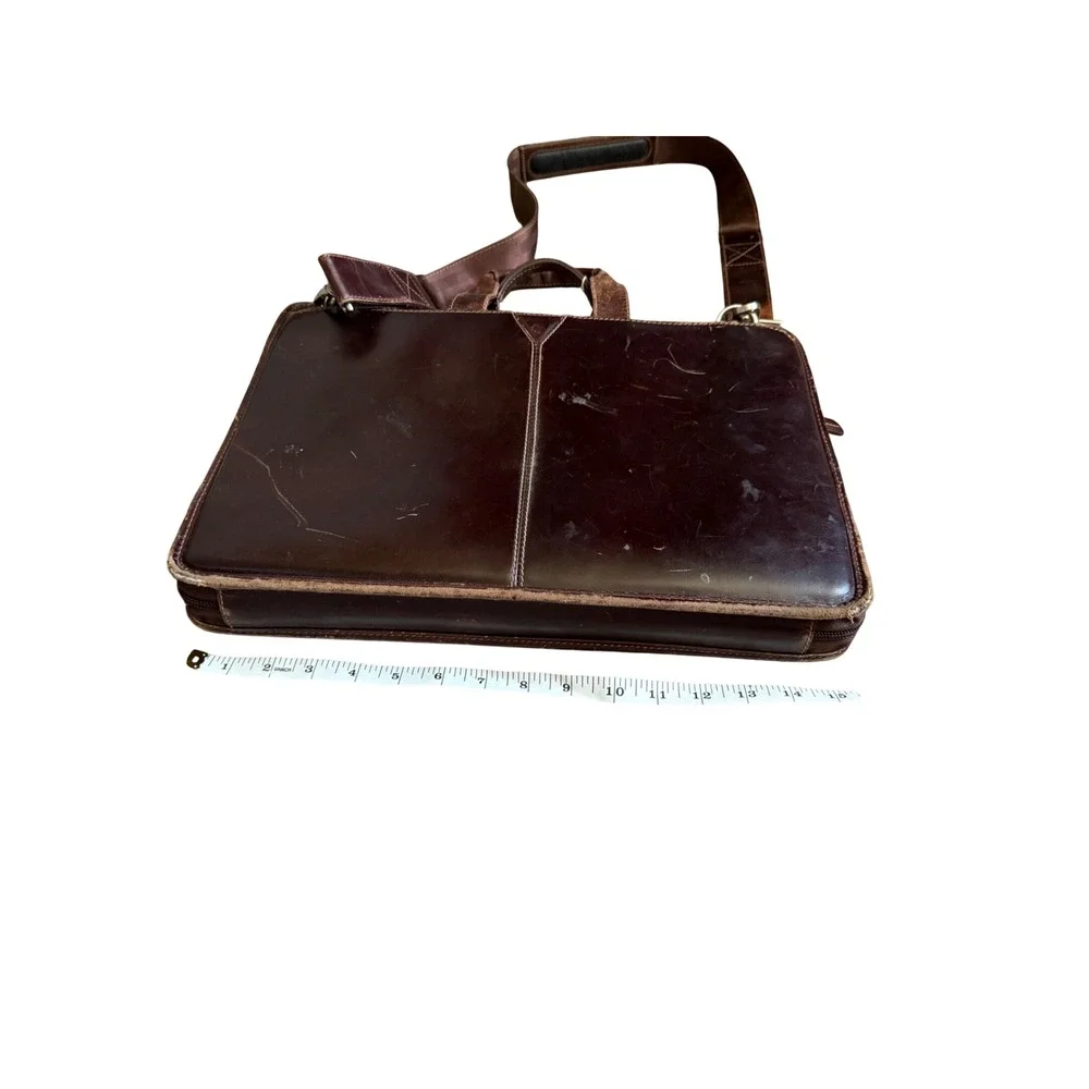 Johnston & Murphy Mens Brown Leather Briefcase Laptop Messenger Bag